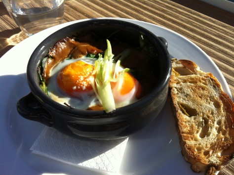 Coddled eggs with mushrooms at The Swimmer's Club
